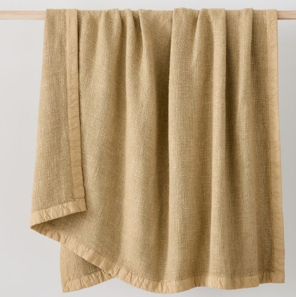 ❤️BUY 2 GET 1 FREE West Elm Luxurious Tan Bedding Viscose Linen Throw, Natural